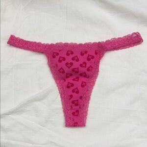 NWOT Blackheart Logo Red Hearts Pink Lace Thong